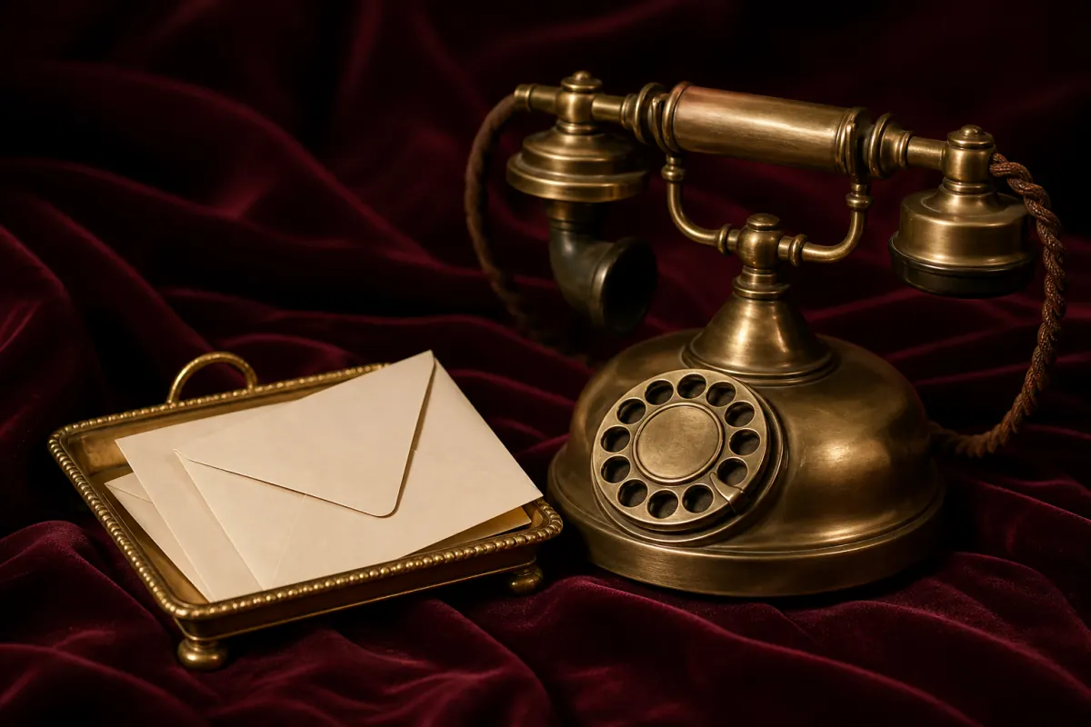 A brass telephone and envelopes representing controlled follow-up